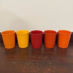 Vintage Tupperware Red, Orange, and Yellow Brown Cups set of 5